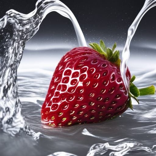 Water Flowing from Strawberry in Digital Painting