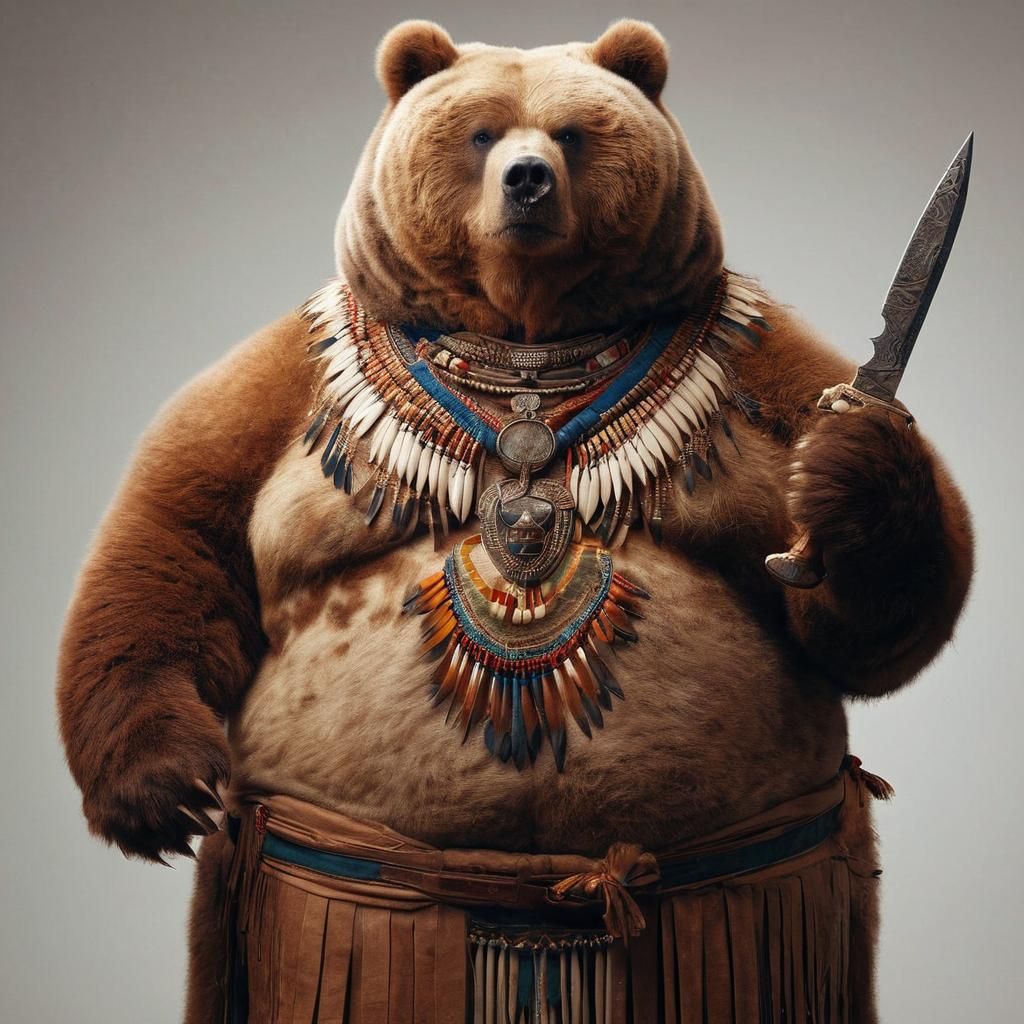 Native Bear with Dagger: Low-Key Portrait