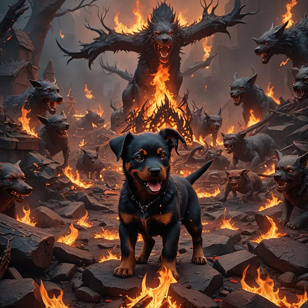 Fiery Hellhound Puppy Fantasy Concept Art