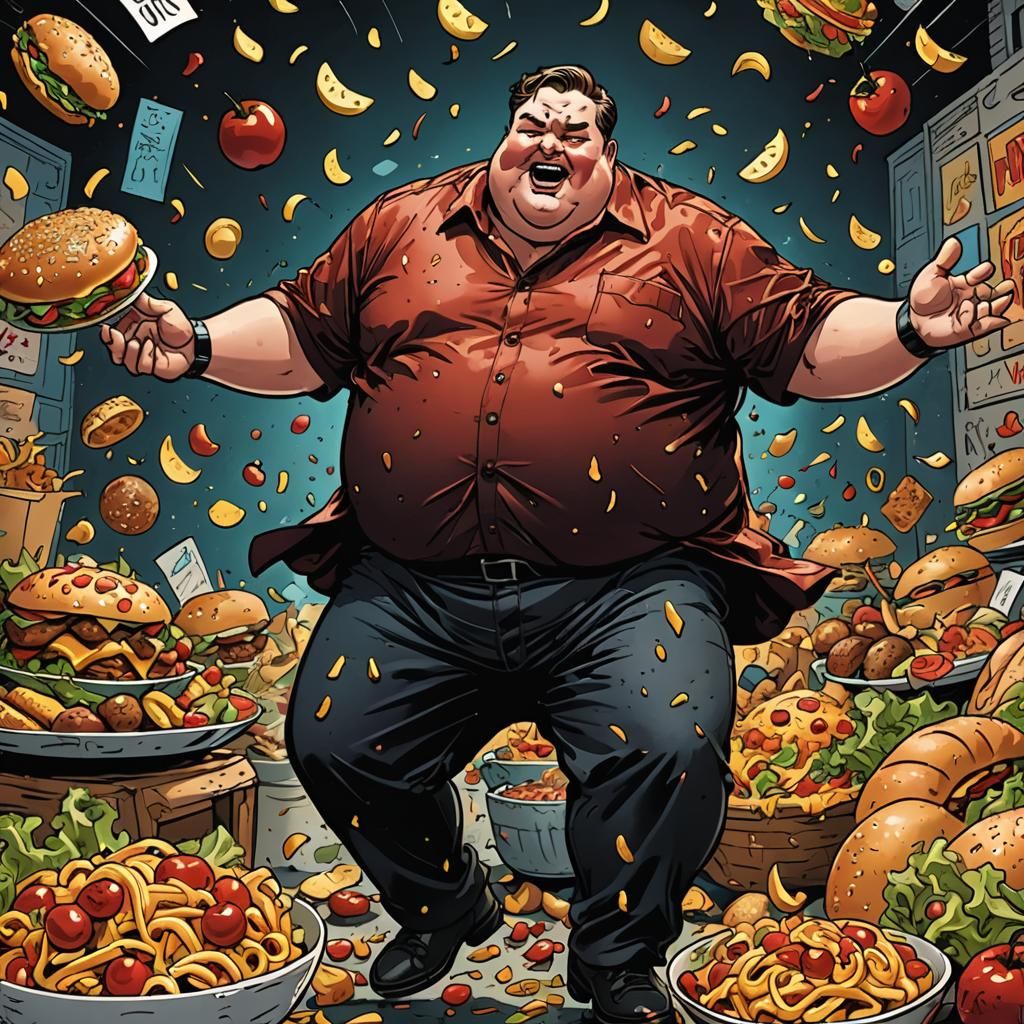 Dancing Fat Man in Comic Book Style