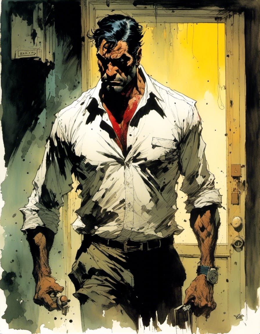 Hitman Portrait in Noir Comic Style