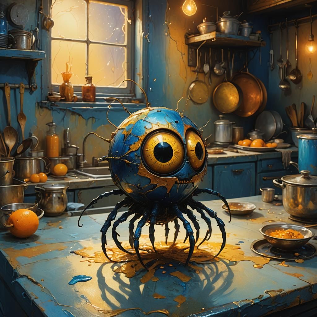 Fantasy Kitchen Orb Creature in Magical Realism Style