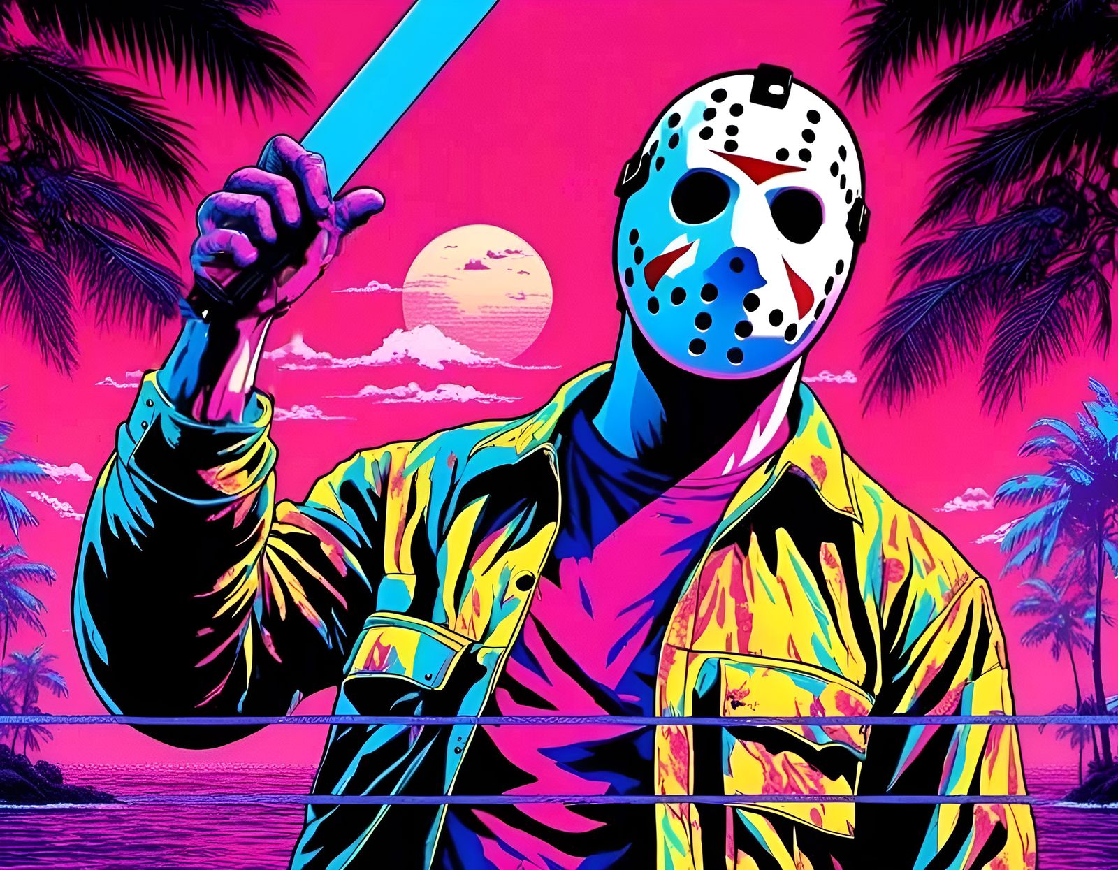 Vaporwave Jason Voorhees in Volumetric Lighting