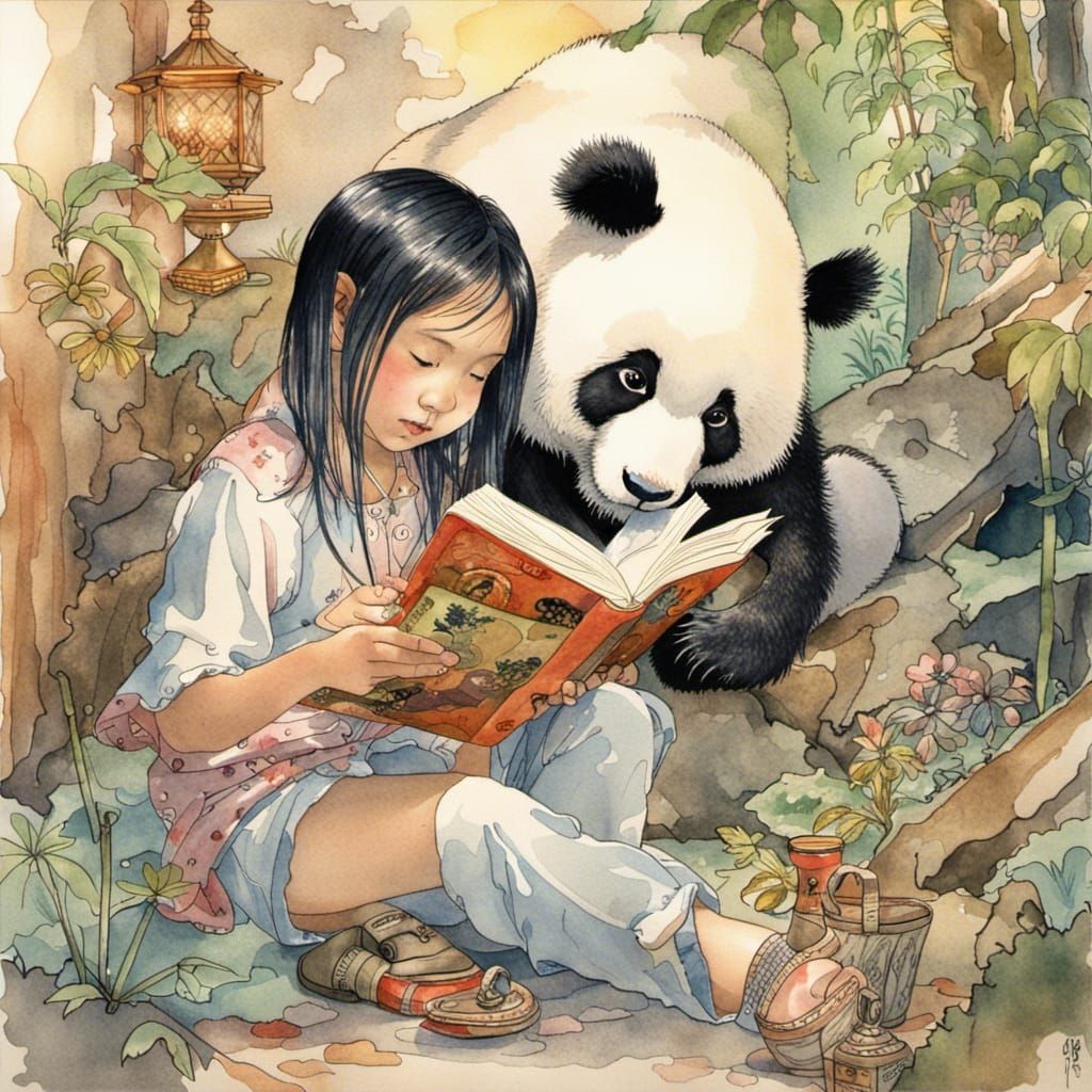 Panda's curiosity does not stop her from studying.
