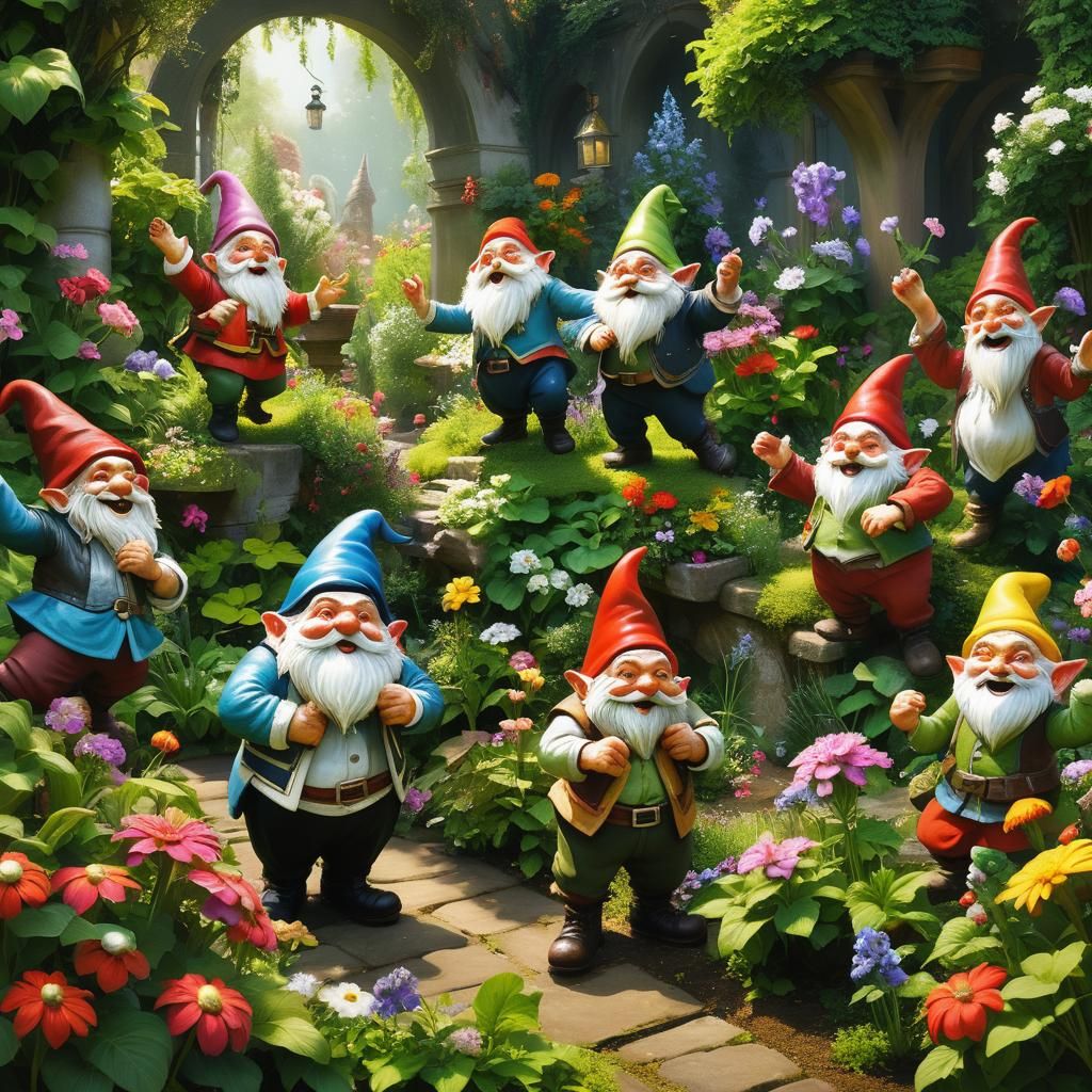 Gnomes Dancing in a Psychedelic Garden