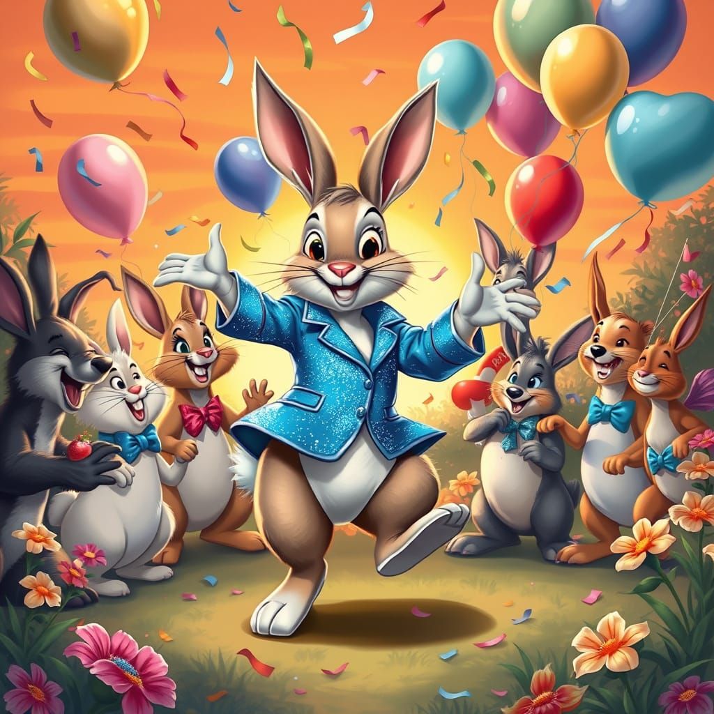 Disney-Inspired Whimsy: A Rabbit's Vibrant Dance Party