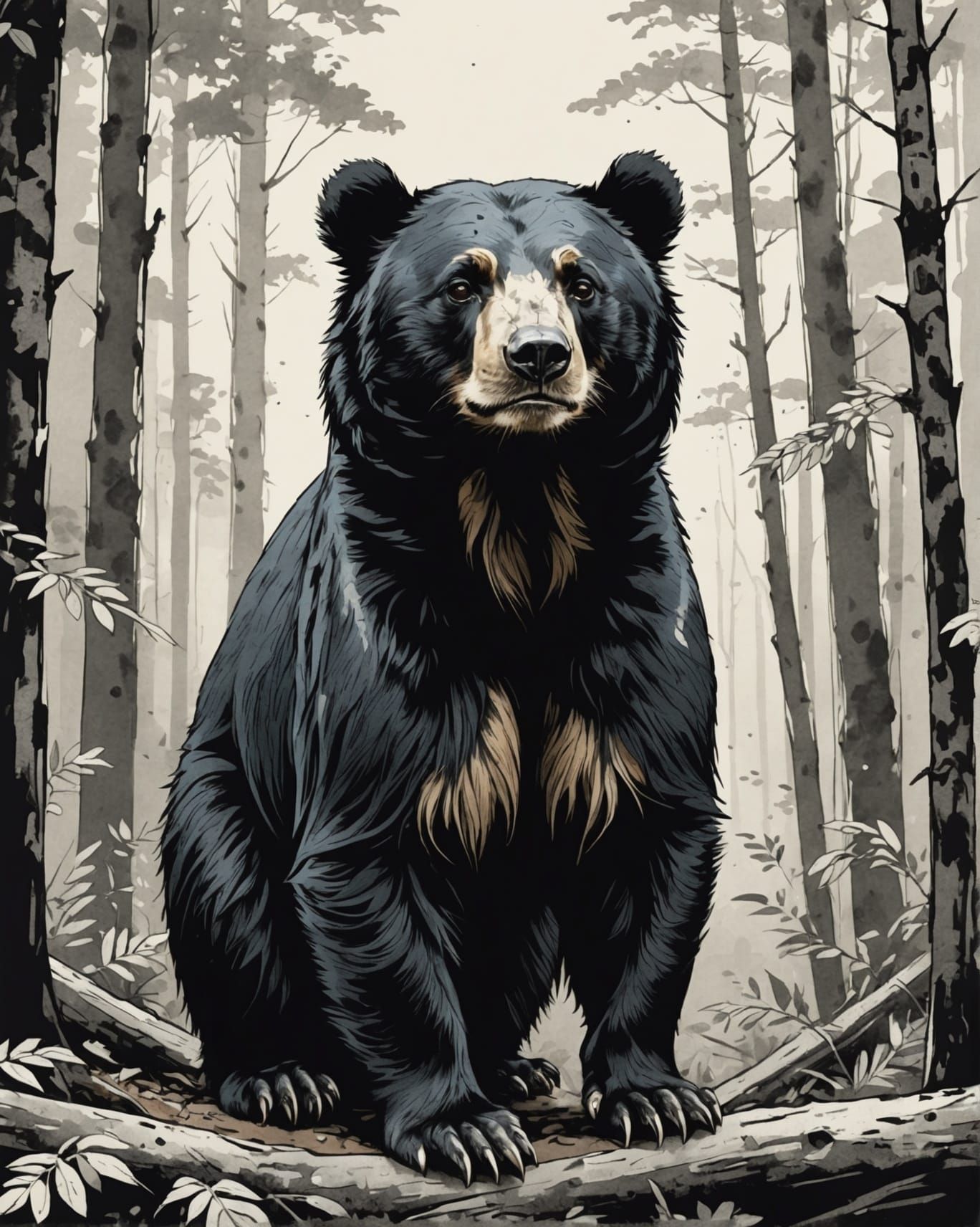 Elegant Andean Bear Portrait in Sketch Style