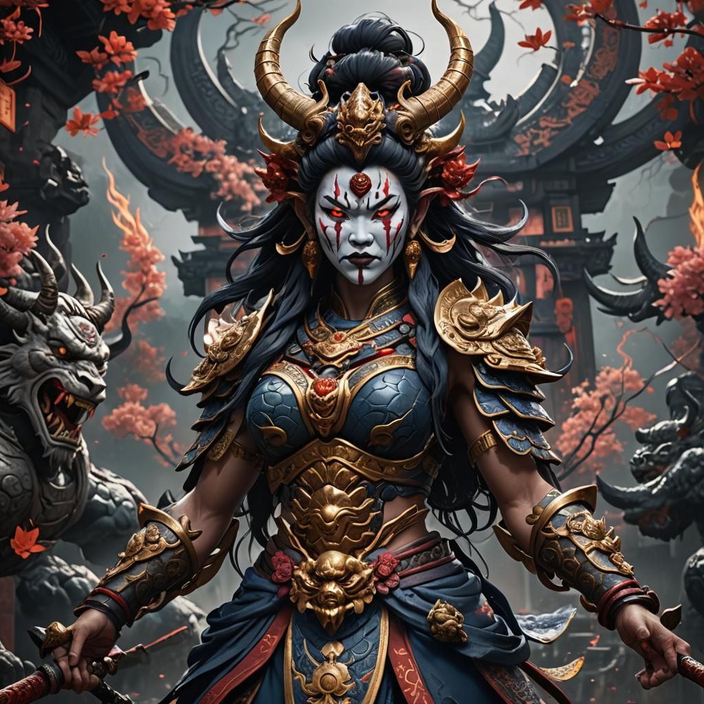 Beautiful Oni Goddess in Detailed Matte Painting