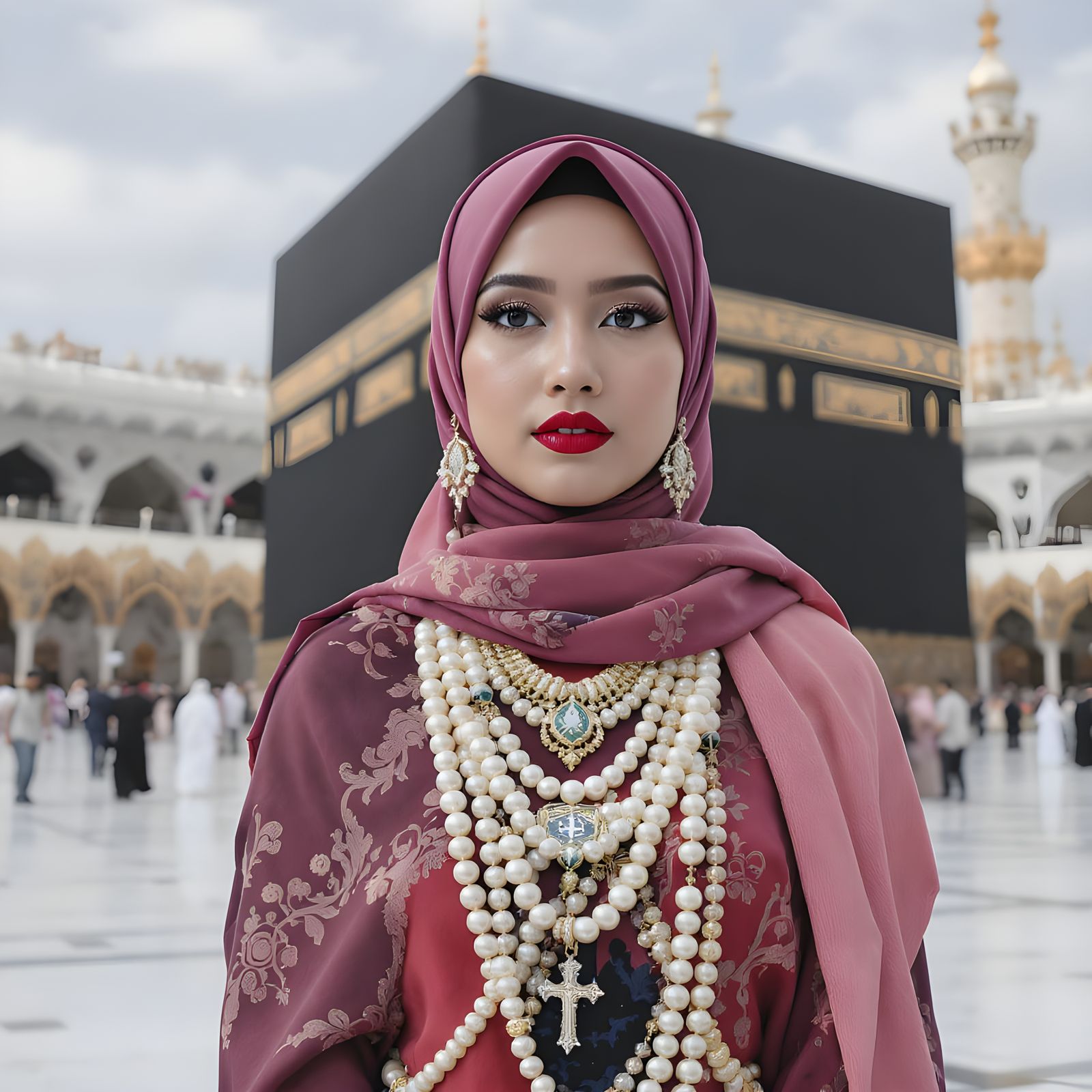 Woman with Pearl Body Chain at the Ka'bah