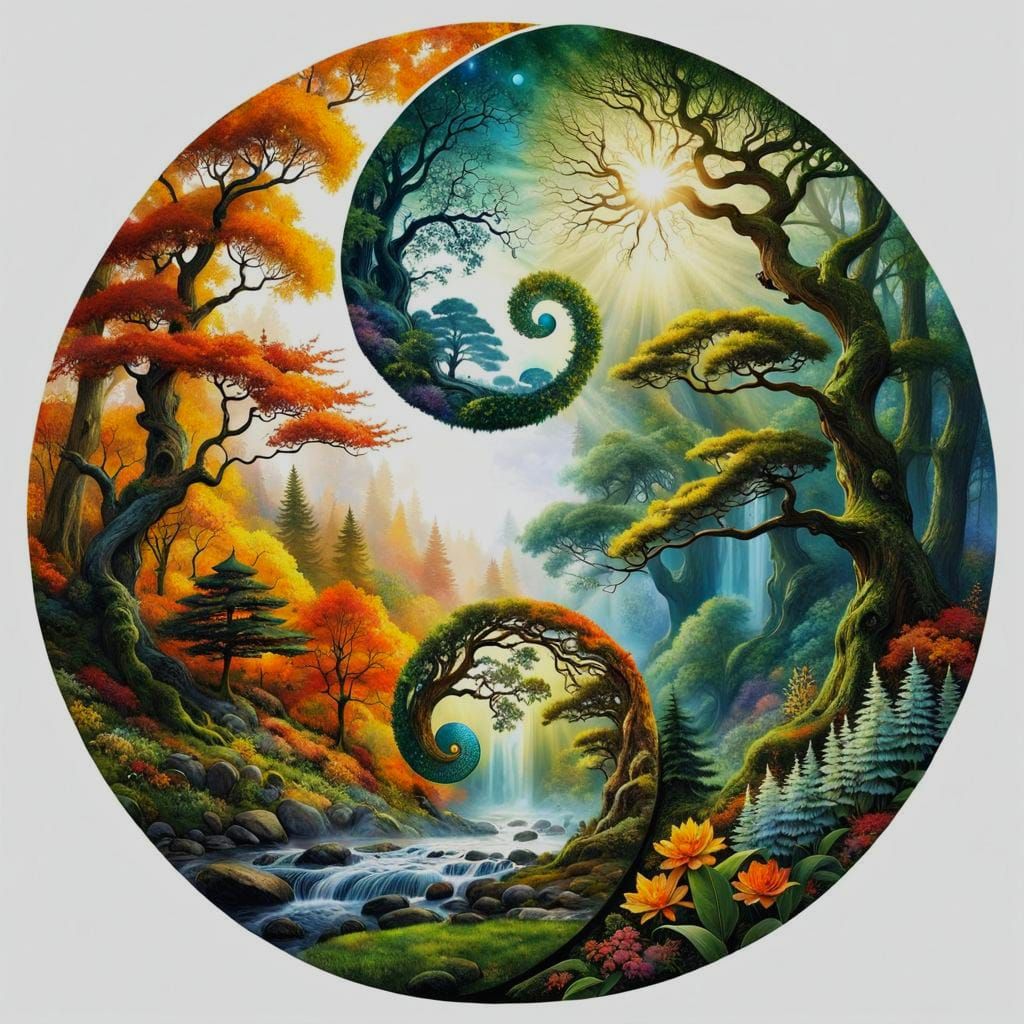 Yin Yang of Seasons in Fantasy Forest Style