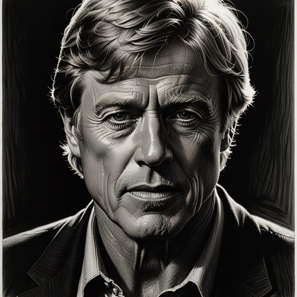 Robert Redford Charcoal Portrait with Chiaroscuro Lighting