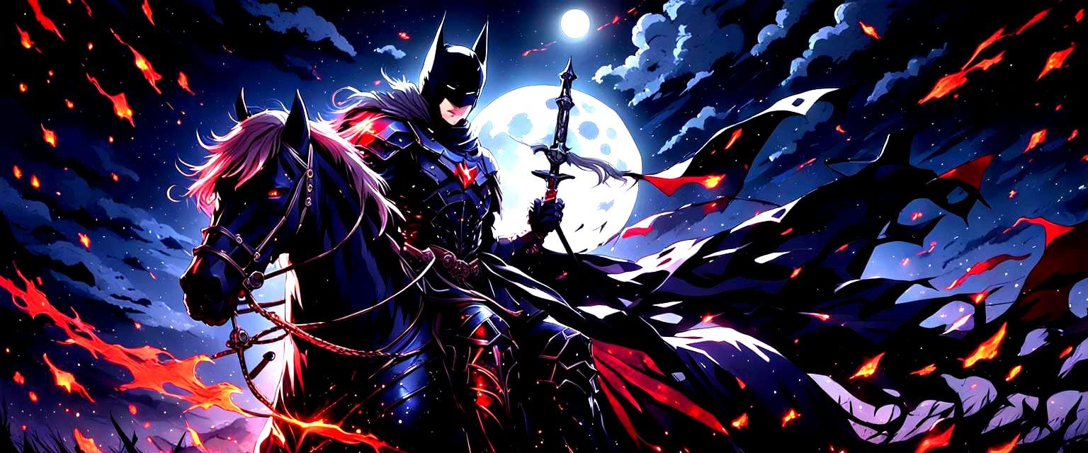 Dark Knight on Fiery Steed in Anime Style