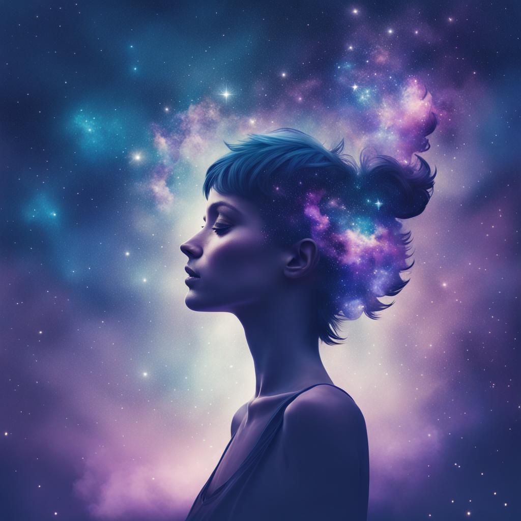 Pixie Fairy in Double Exposure Night Sky