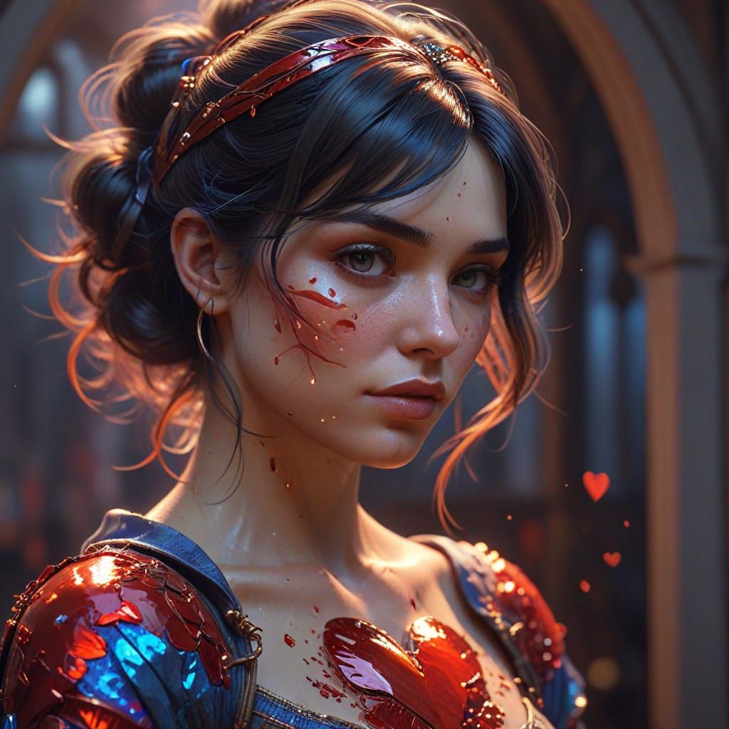 Romantic Heart Crushed by Shadows in Vibrant Triadic Colors