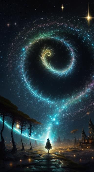 Constellation Portal with Diamond Star, Surreal Digital Art