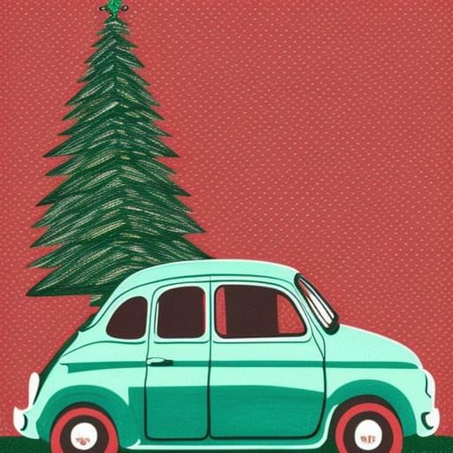Festive Fiat 500 with Christmas Tree, Bauhaus Style
