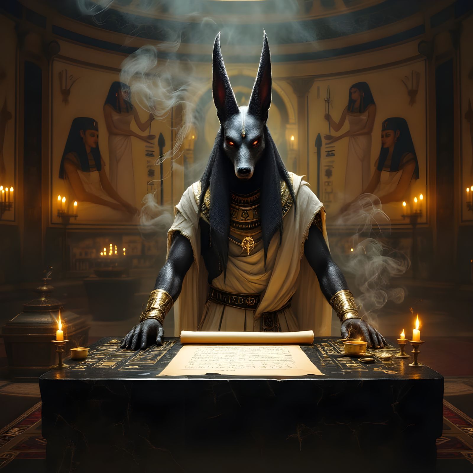 Anubis, Jackal-Headed Egyptian God Of The Dead. He stands at...