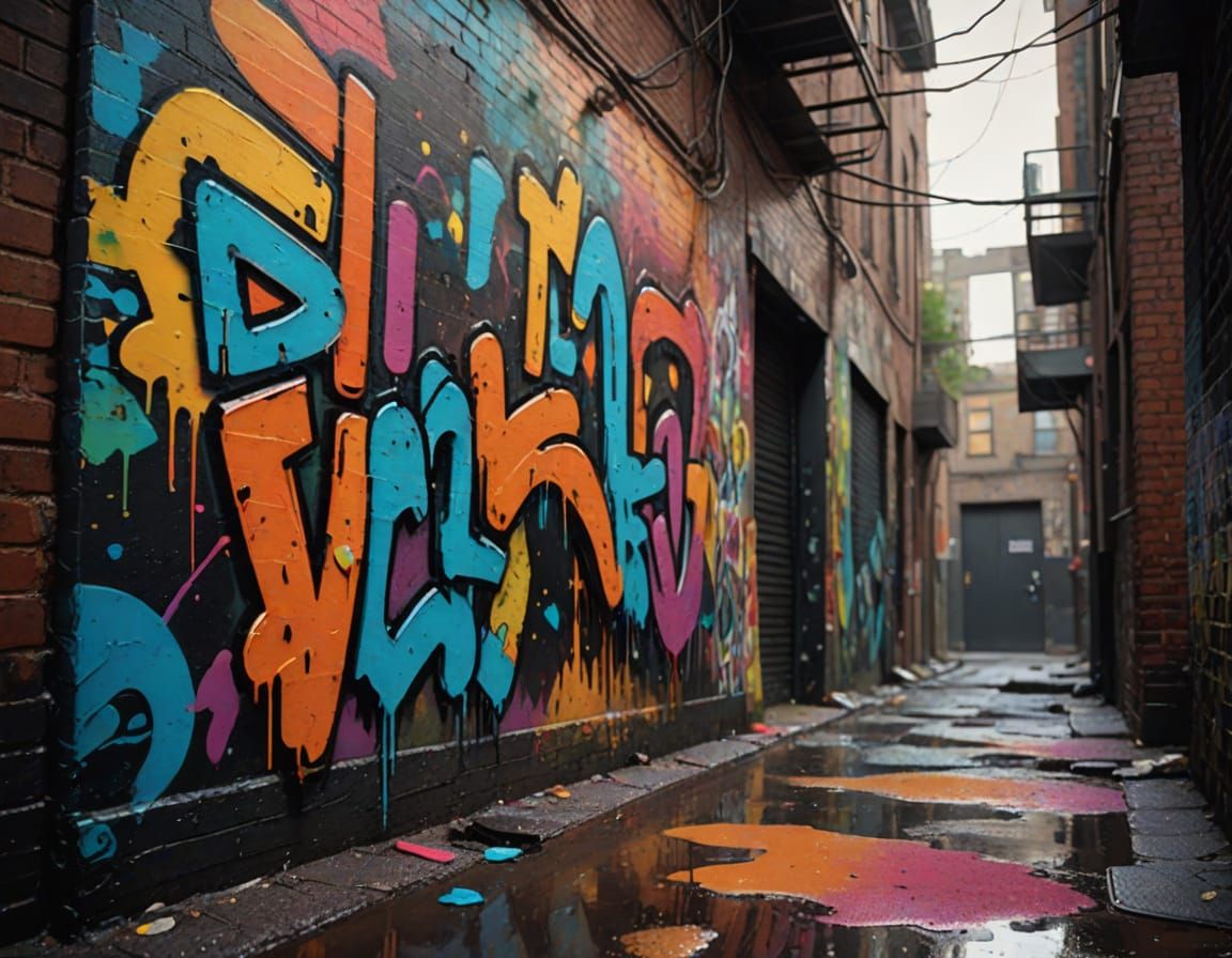 Street Art in a Neon-Lit Alleyway