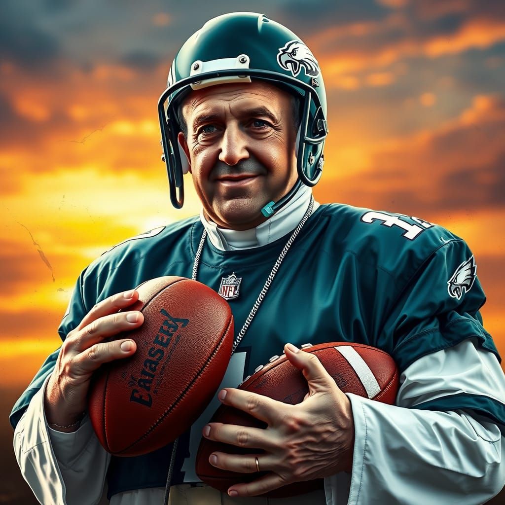 Pope Francis as Philadelphia Eagles Football Player in Hyper...