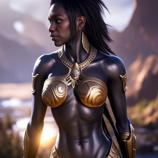 Amazon Warrior by River: Hyperrealistic Concept Art