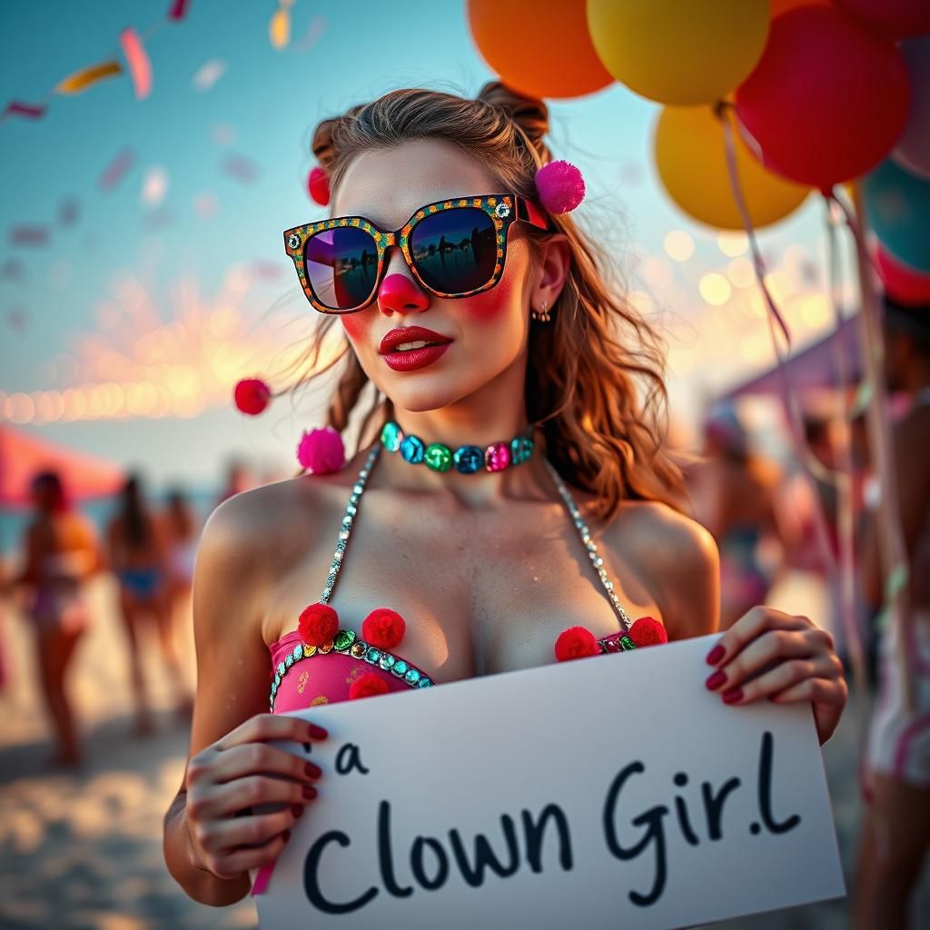Glamorous Clown Girl at Beach Party