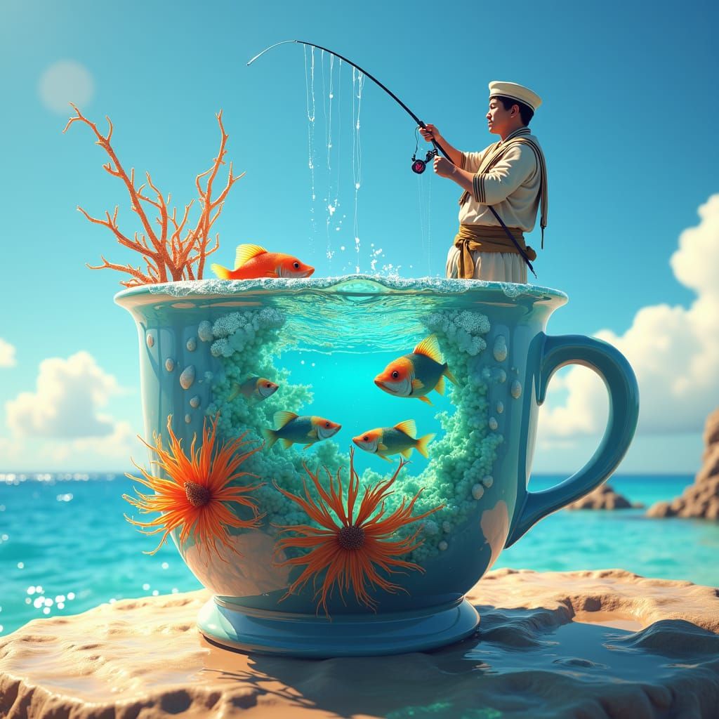 Cup as Ocean: A Hyper-Realistic Fantasy Scene