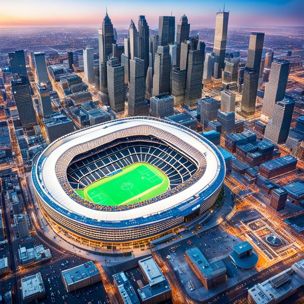 Futuristic Steampunk Cityscape with Sports Arenas