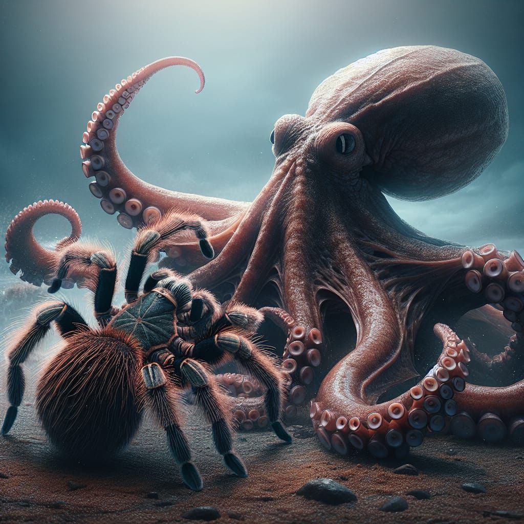 Tarantula Versus Octopus Monster in Epic Battle