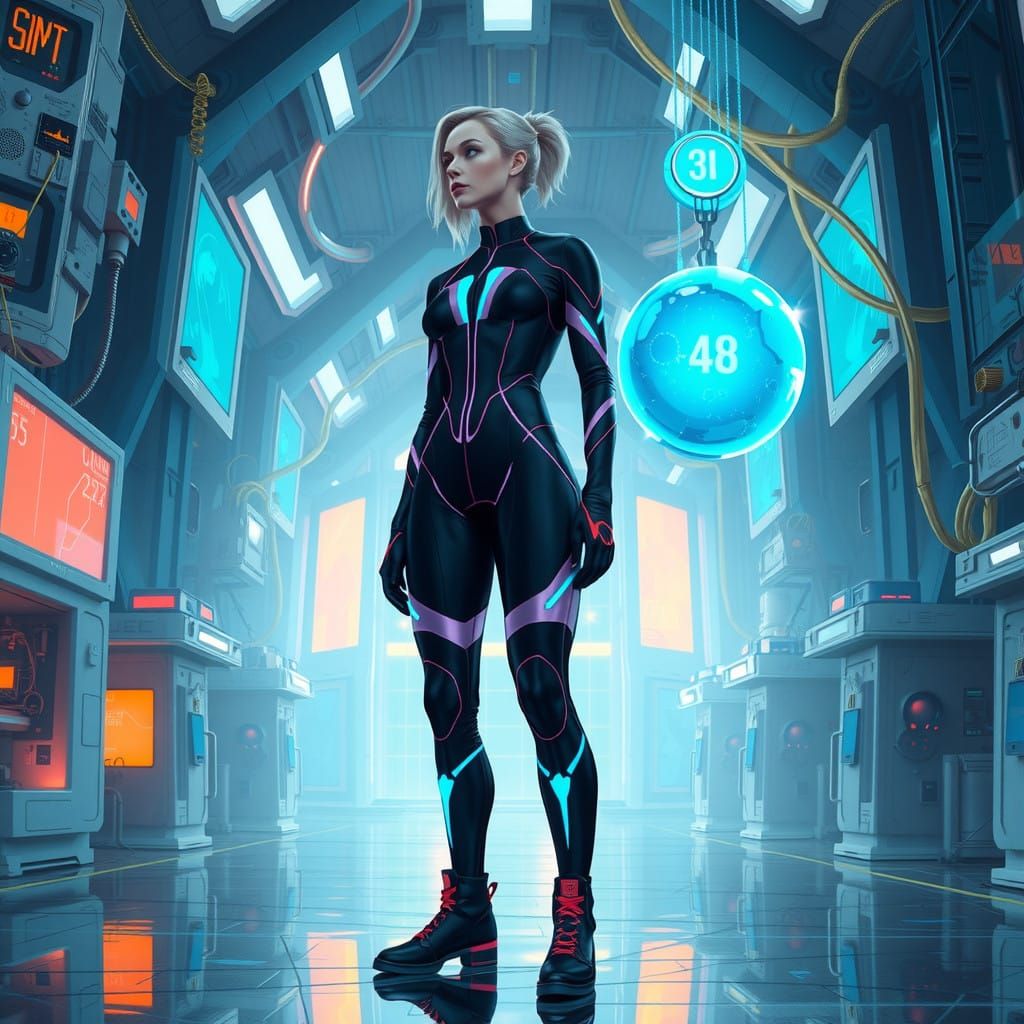 Sleek Futuristic Woman Frozen by AI Girlfriend in Cyberpunk....