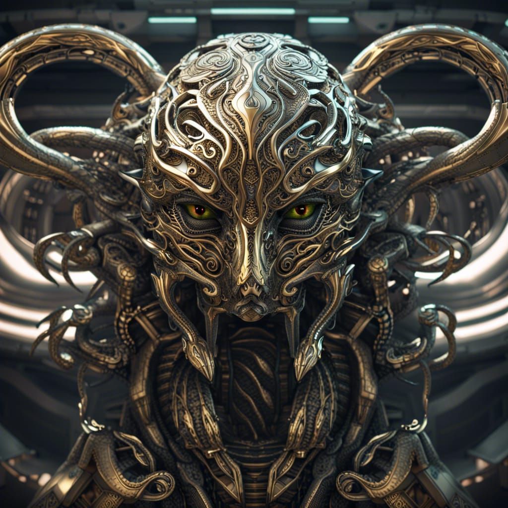 Futuristic Medusa Serpent Mech in Sci-Fi Style