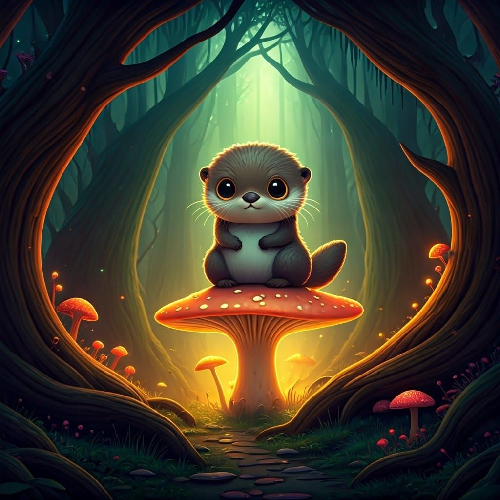 Chibi Otter-Monster in Fantasy Forest