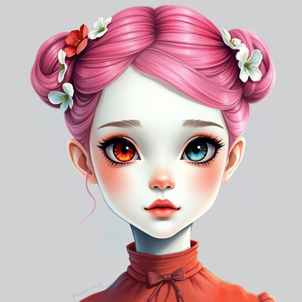 Whimsical Portrait of a Young Woman with Pink Hair