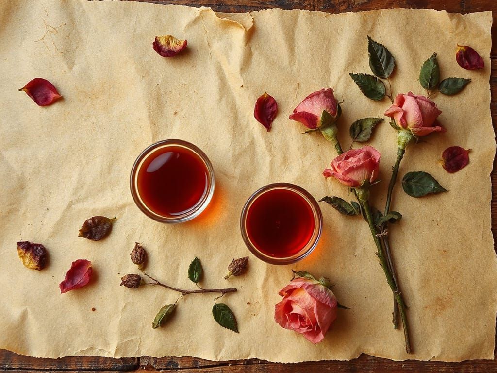 Tea Drops on Parchment with Roses