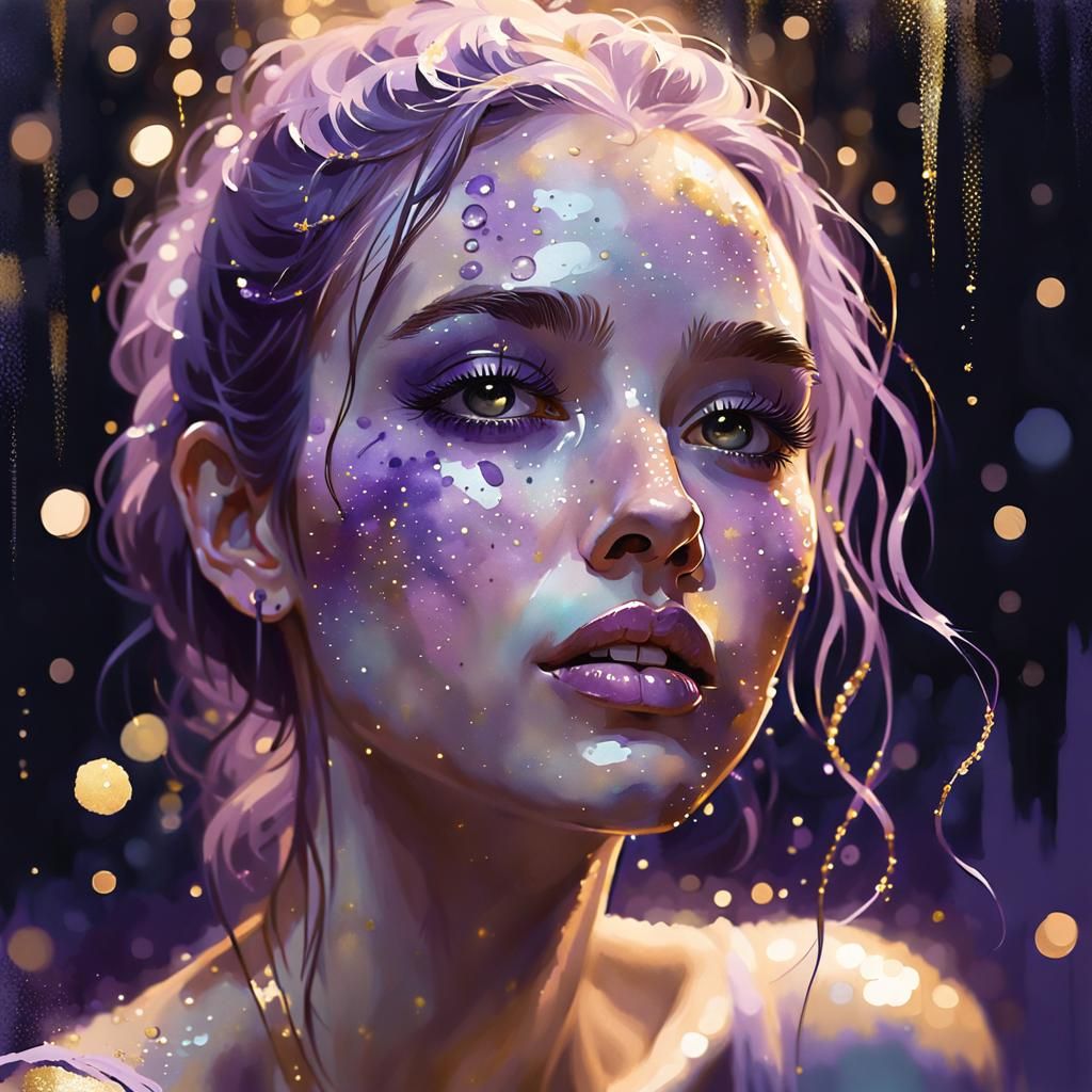 Dreamy Pastel Purple Girl with Golden Sparkles