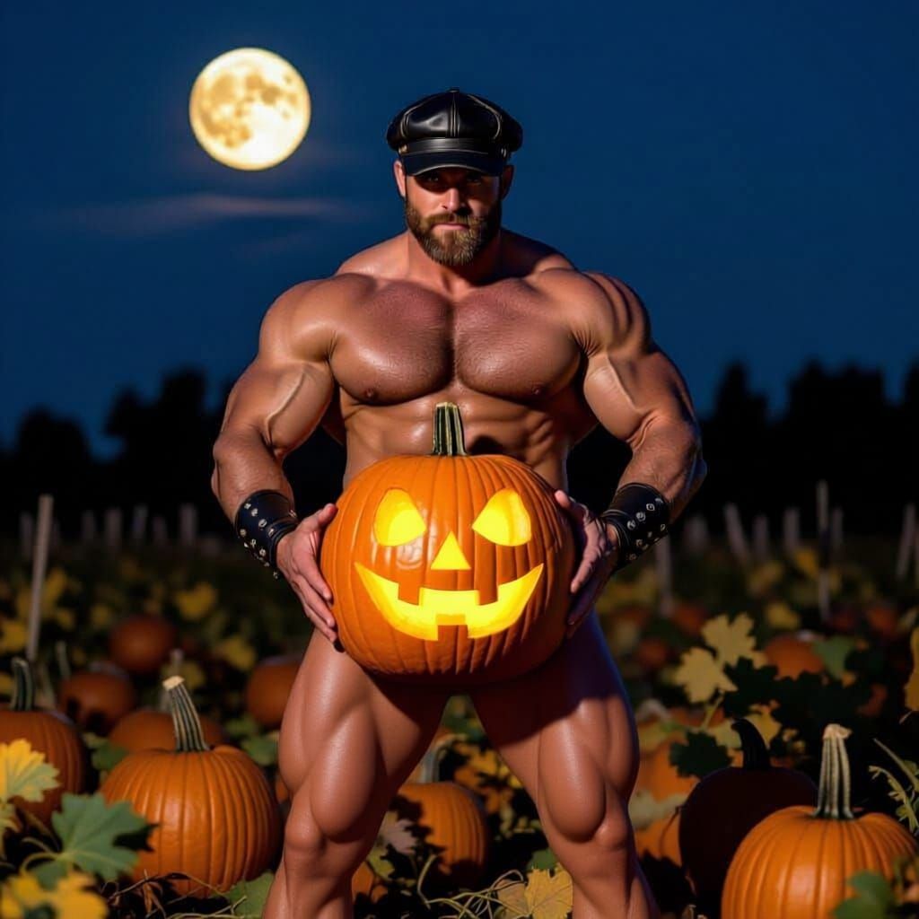1950s Beefcake Photography: Muscular Man in Pumpkin Patch