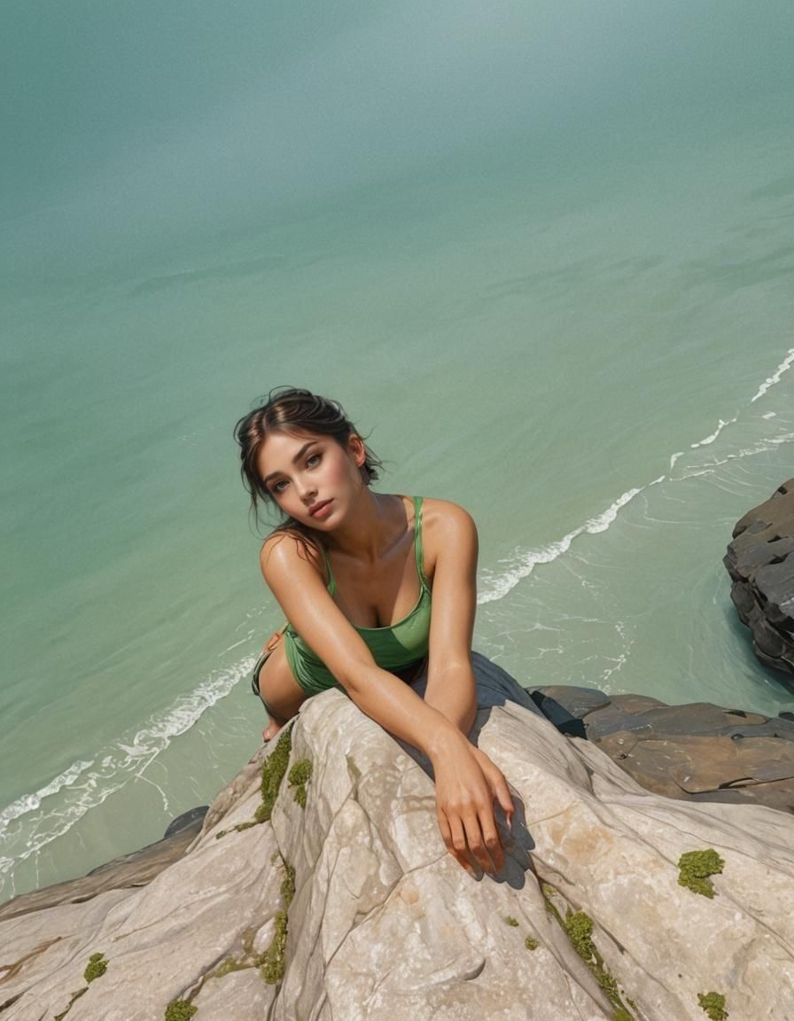 Portrait of Girl in Green Bikini, Digital Art