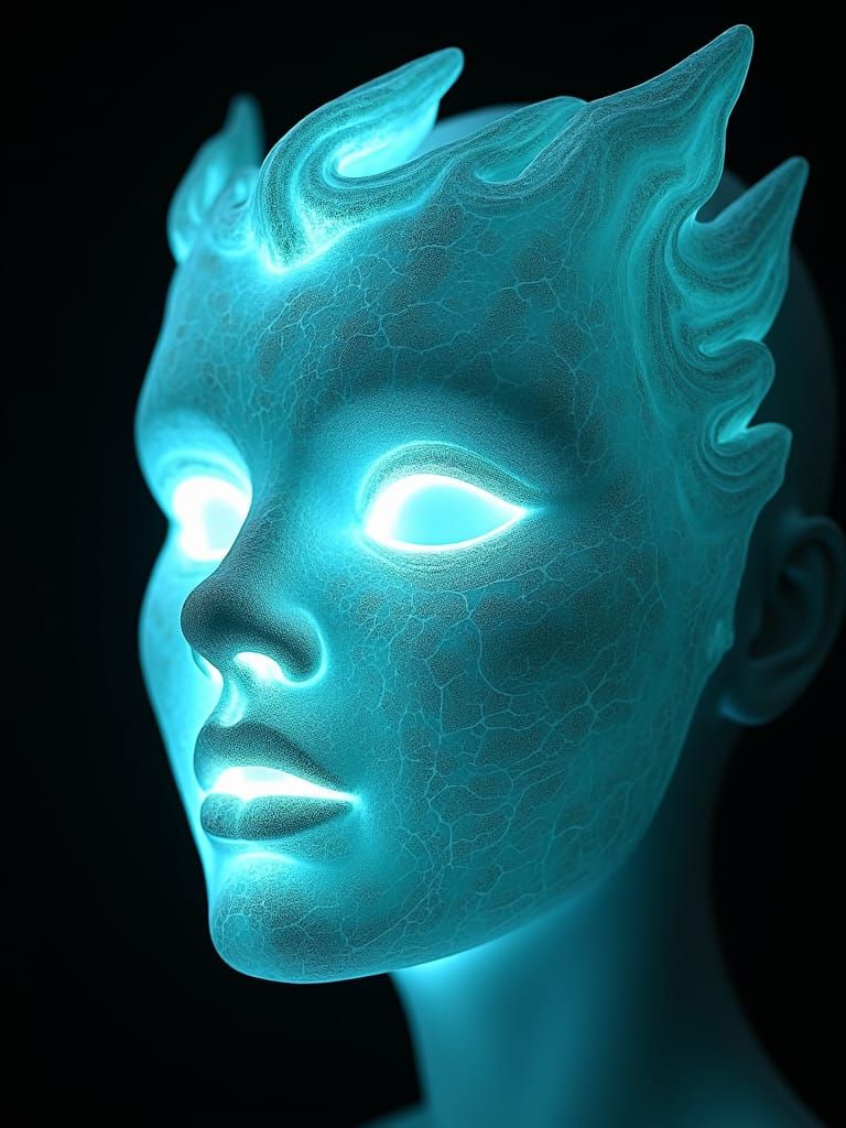 Aquamarine Angel Mask in Striated Lapis