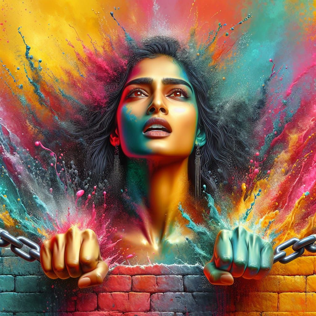 Woman Breaking Free: Splash Art Illustration