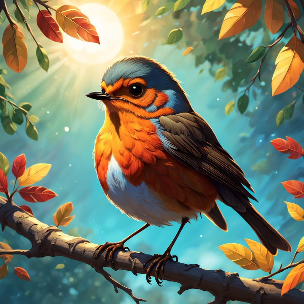 Robin Storybook Illustration in Art Deco Style