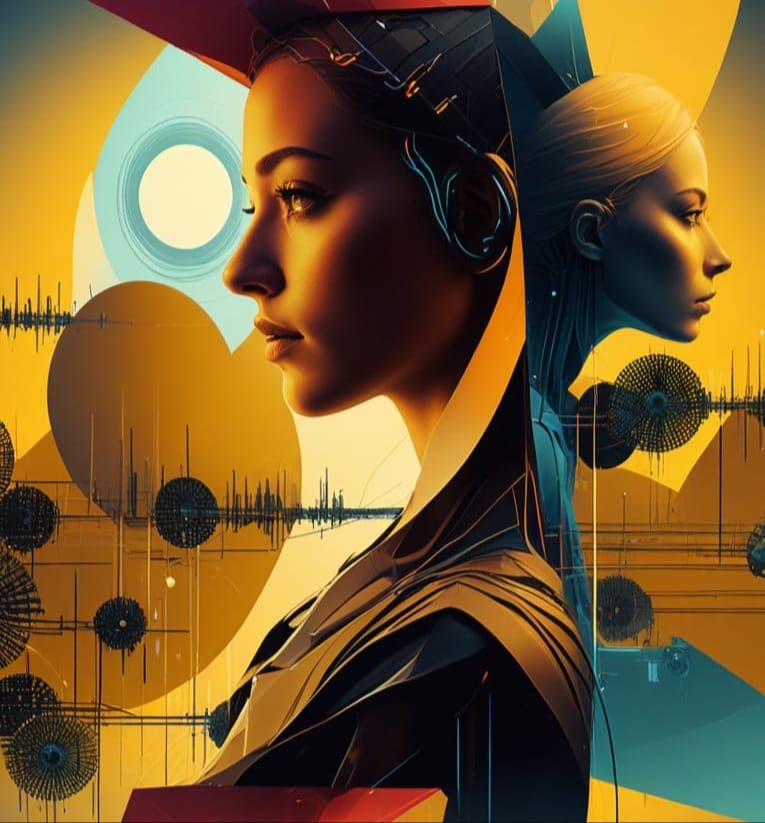 Futuristic Portrait: Twin Faces in Cyberpunk Style
