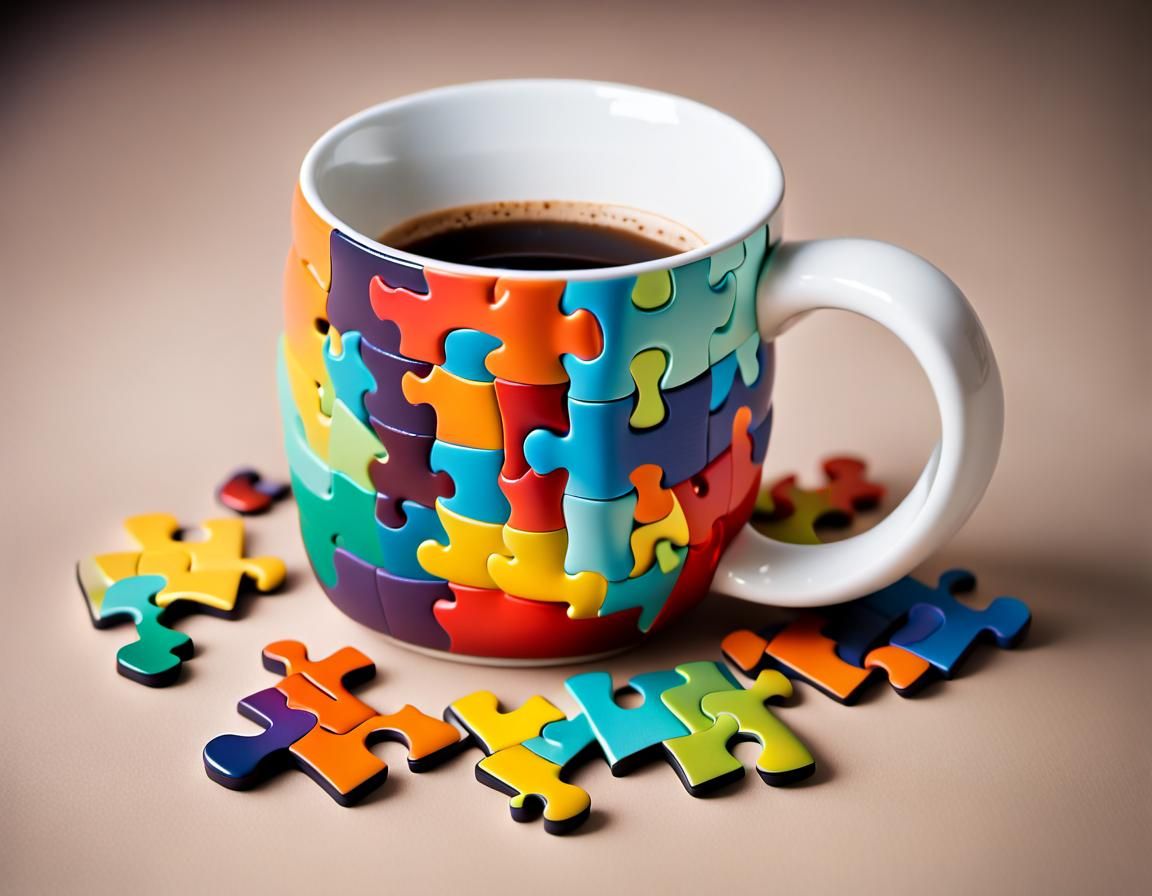 Coffee Mug Made of 3D Puzzles
