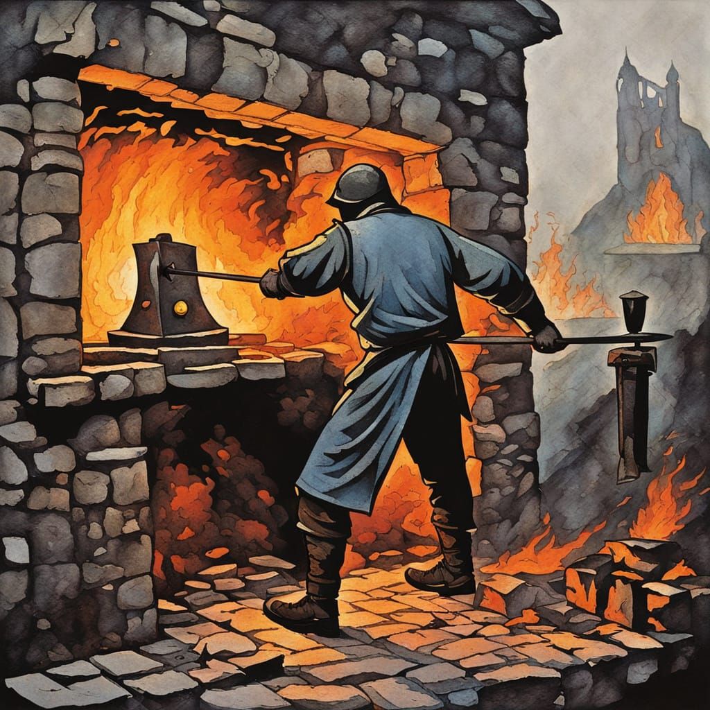 Medieval Blacksmith in a Blaze of Color