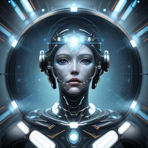 Futuristic Space Robot Woman in Hyper-Rendered Style