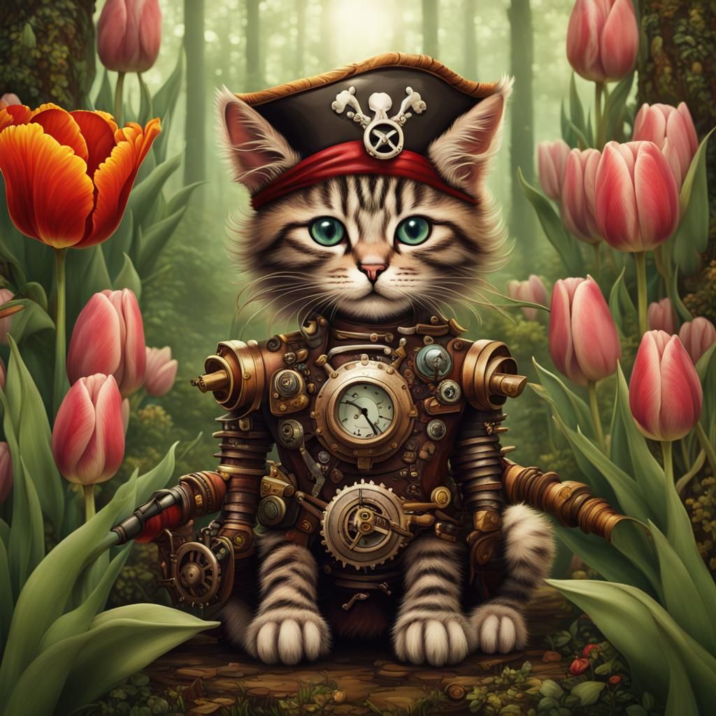 Aztec Kitten Pirate in Tulip Forest
