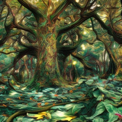 Vivid Rainforest Scene with Dynamic Lighting