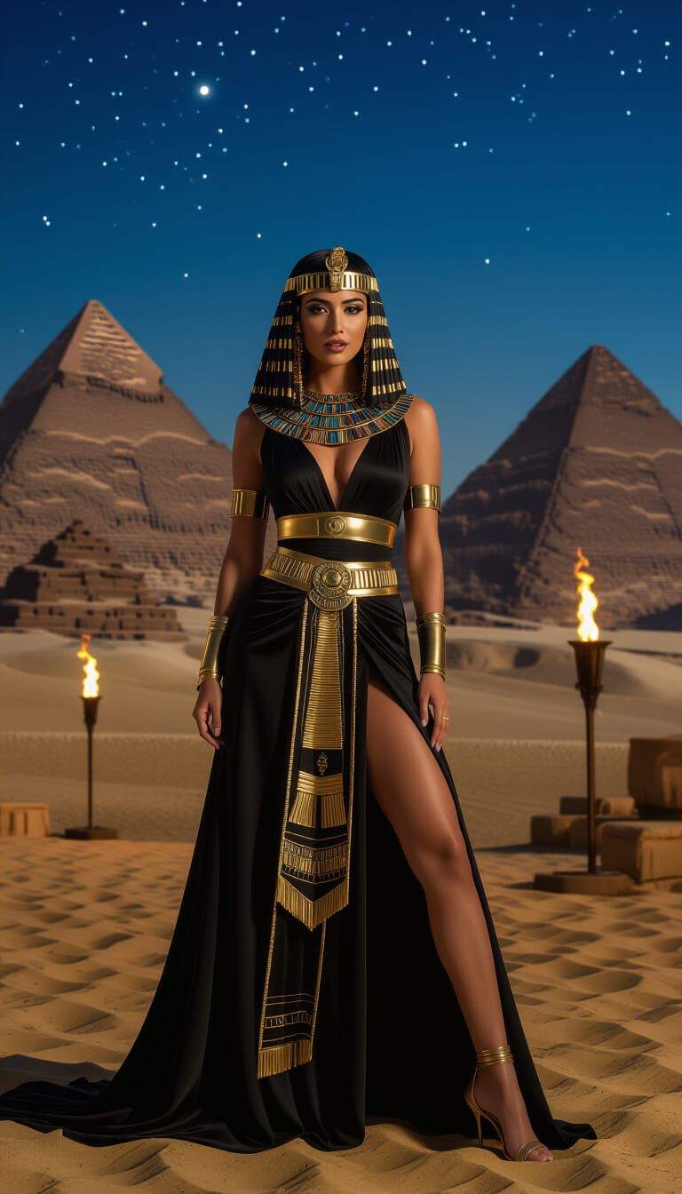 Egyptian Goddess in Cinematic Night Scene