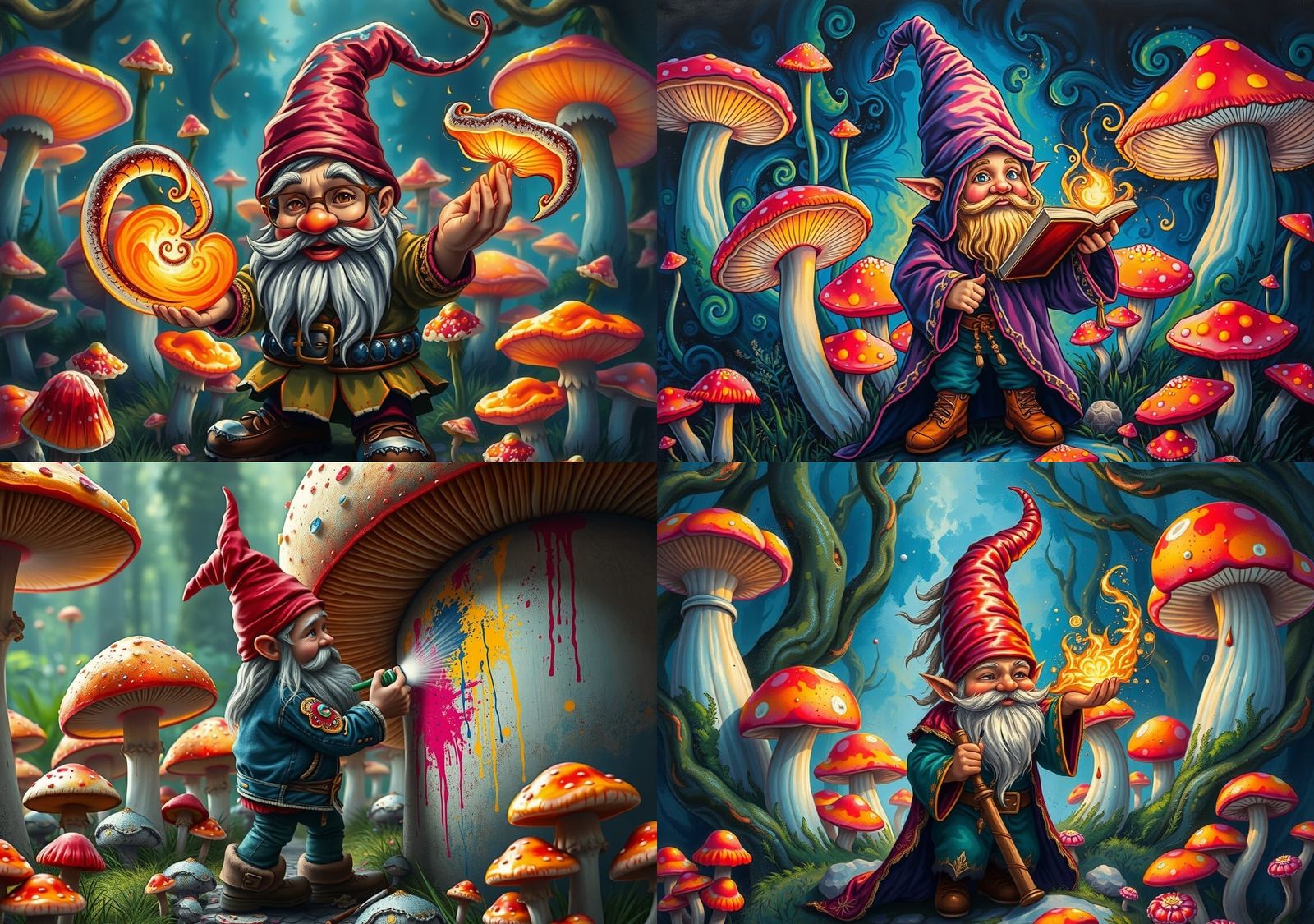 Gnome Wizard in Mushroom Garden Graffiti Art