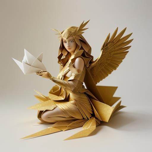 Origami Maiden and Golden Falcon Papercraft