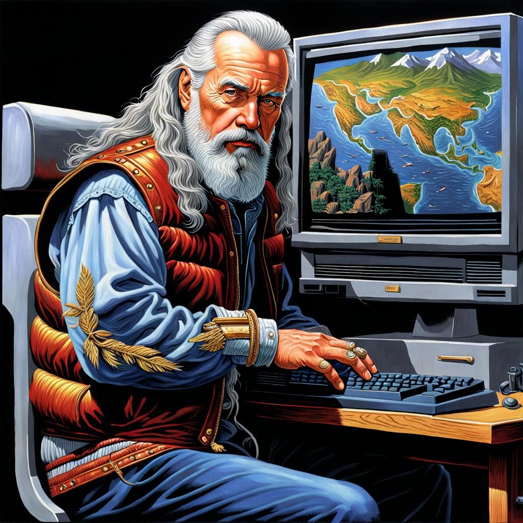 Retro 486 DX/66 Computer in Photorealistic Oil Painting