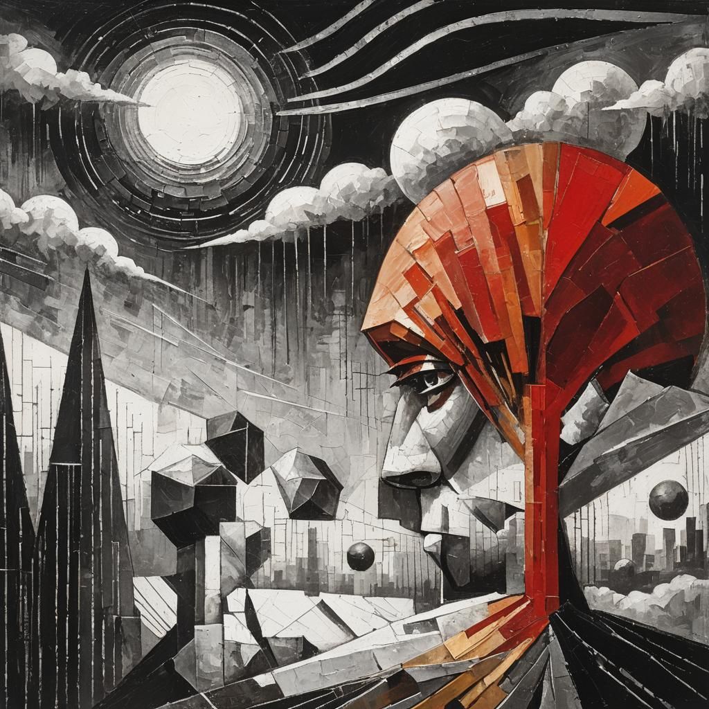 Cubist Portrait with Fragmented Geometric Shapes